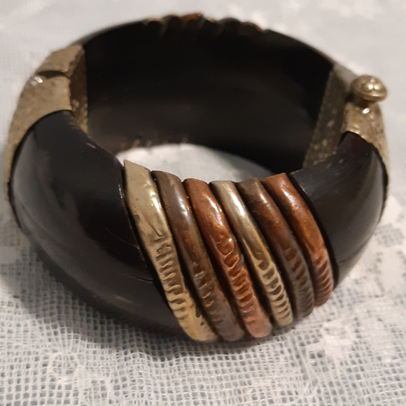 Vintage Chunky Bracelet,  Silver, Bronz, And Copper, 2 3/8" Wide With Safet Pin - Picture 6 of 16